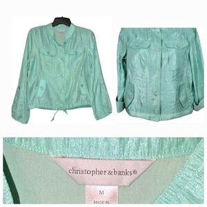 Christopher & Banks Shiny Green Metallic Spring Shiny Jacket Size Medium Fashion